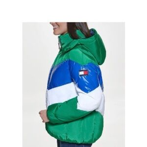 Tommy Hilfiger Green, Blue, and White Puffer Jacket